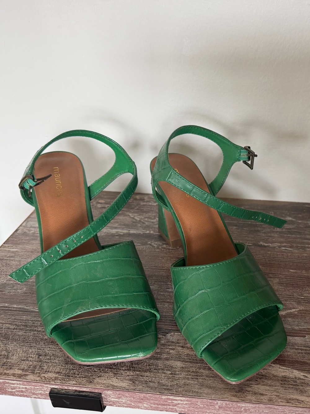 Maurices Emerald Croc-Embossed Block Heel Sandals